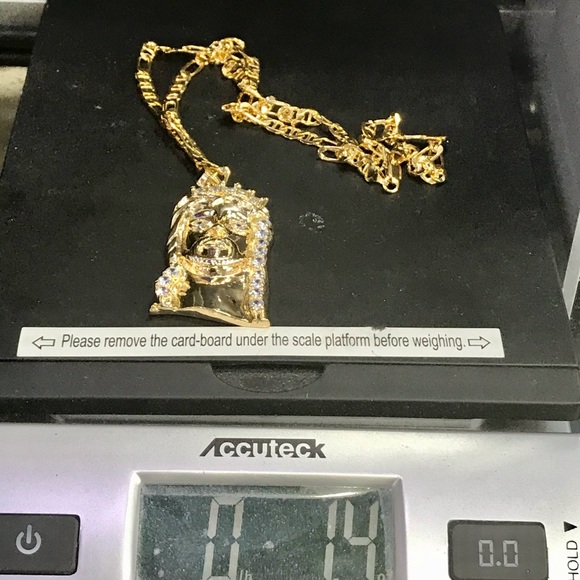 14K Gold Bonded Jesus Piece & Mariner Gucci Chain - Picture 7 of 8